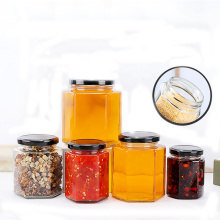 Wholesale 4oz 120ml clear hexagon glass storage jar for honey jam with metal lid